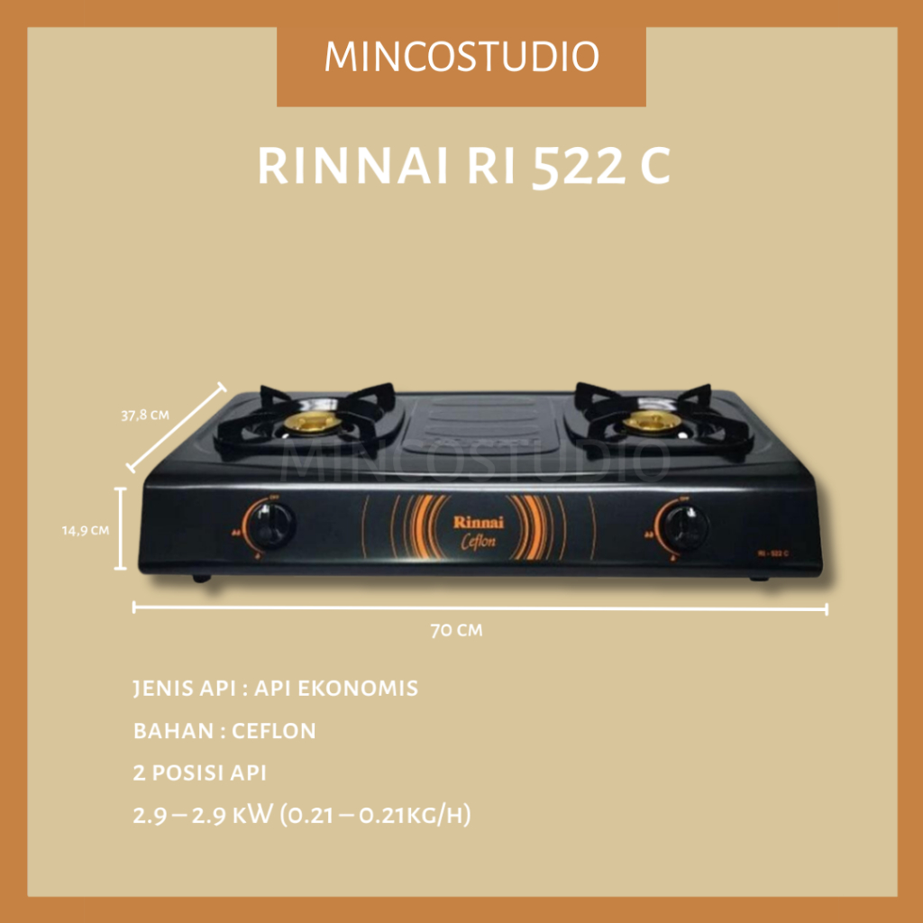 KOMPOR RINNAI RI-522C / KOMPOR RINNAI 2 TUNGKU RI-522C