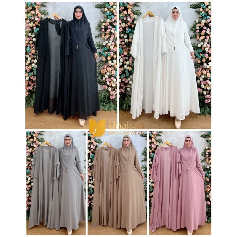 GAMIS UNAISAH U174 SET KHIMAR SYARI GAMIS CERUTY BABYDOLL UNAISAH U174 ORIGINAL UNAISAH
