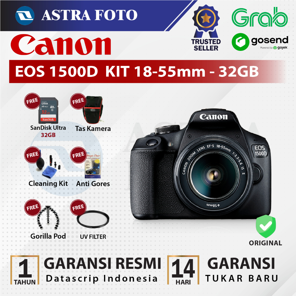 CANON EOS 1500D KIT 18-55mm IS II / CANON 1500D KAMERA DSLR RESMI 32GB