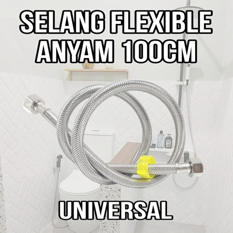 Selang Stainless Flexible Hose Bidet Jet Shower Toilet Wastafel 100cm 1m Fleksibel Stop Kran Anyam Kloset Closet Panas Dingin