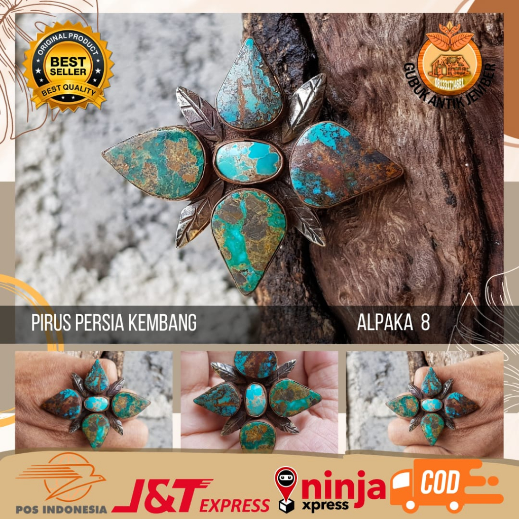 Cincin Pria/Cincin Batu Akik Natural (Asli) Pirus Persia Kembang Biru Fency Urat Emas Hu (COD) Dim K
