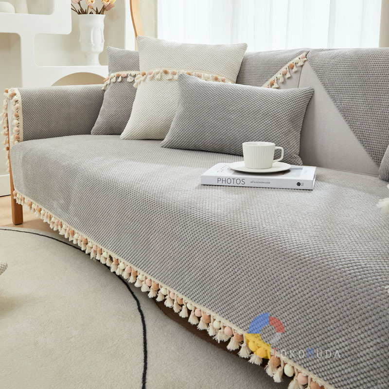 TOKOMUDA COD Cushion Mat cover Sofa Ruang Tamu Non-Slip Sofa Cover dengan Rumbai Universal Dekorasi Rumah