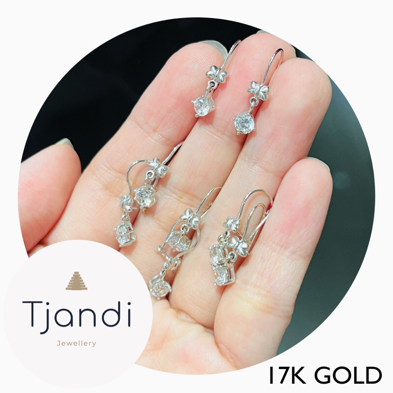 Anting Emas Putih 17K Model Pita