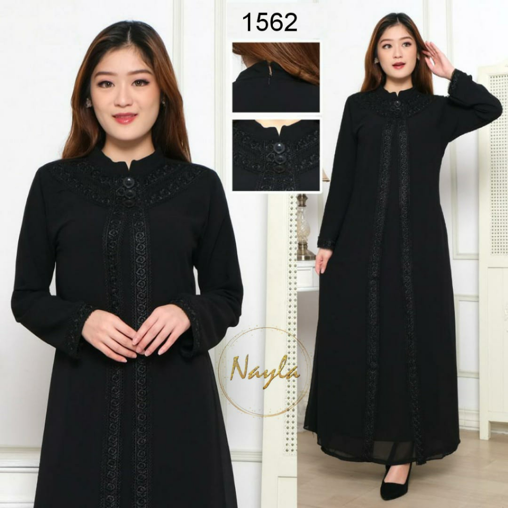 NAYLA Baju Gamis Hitam Wanita Gamis Pesta Busana Muslim Brukat Lebaran Umroh Terbaru 1562