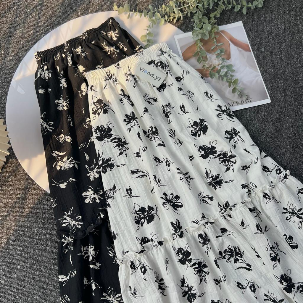 Rok Korea Long Skirt Flowers / Rok Panjang Bunga Wanita Hijab Ruffle 117