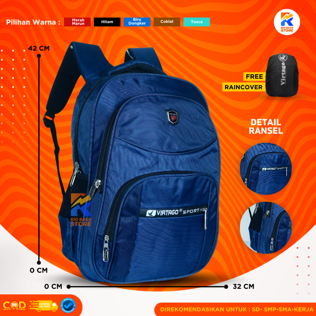 Tas Ransel Virtago/Tas Sekolah SD-SMP-SMA/Tas Laptop Untuk Kerja Unisex