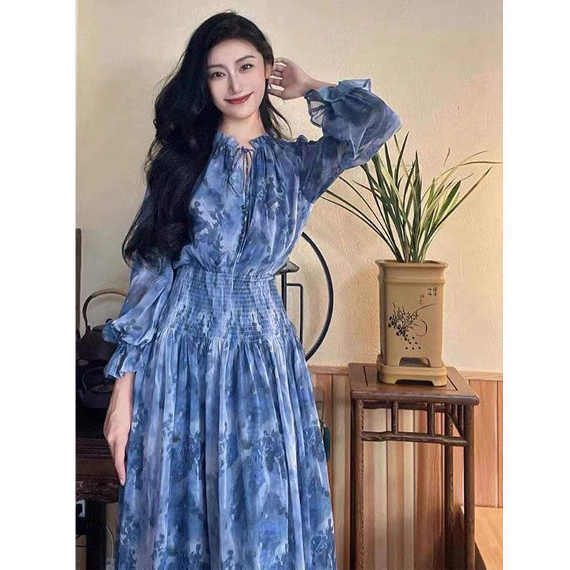 Lonh Skirt Royal Lady Floral Dress Female Eary Spring M477