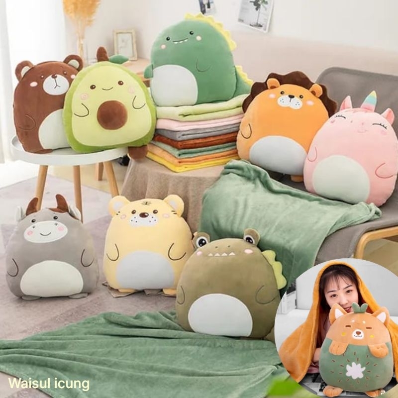 Boneka 4 in 1 Balmut Bantal Selimut Anak Dewasa Impor / Boneka karakter unicorn princess buah Penghangat Tangan Kantor Rumah Lucu Ruang Bantal Sofa Travelling Boneka Kado Boneka Selimut Kado Valentine