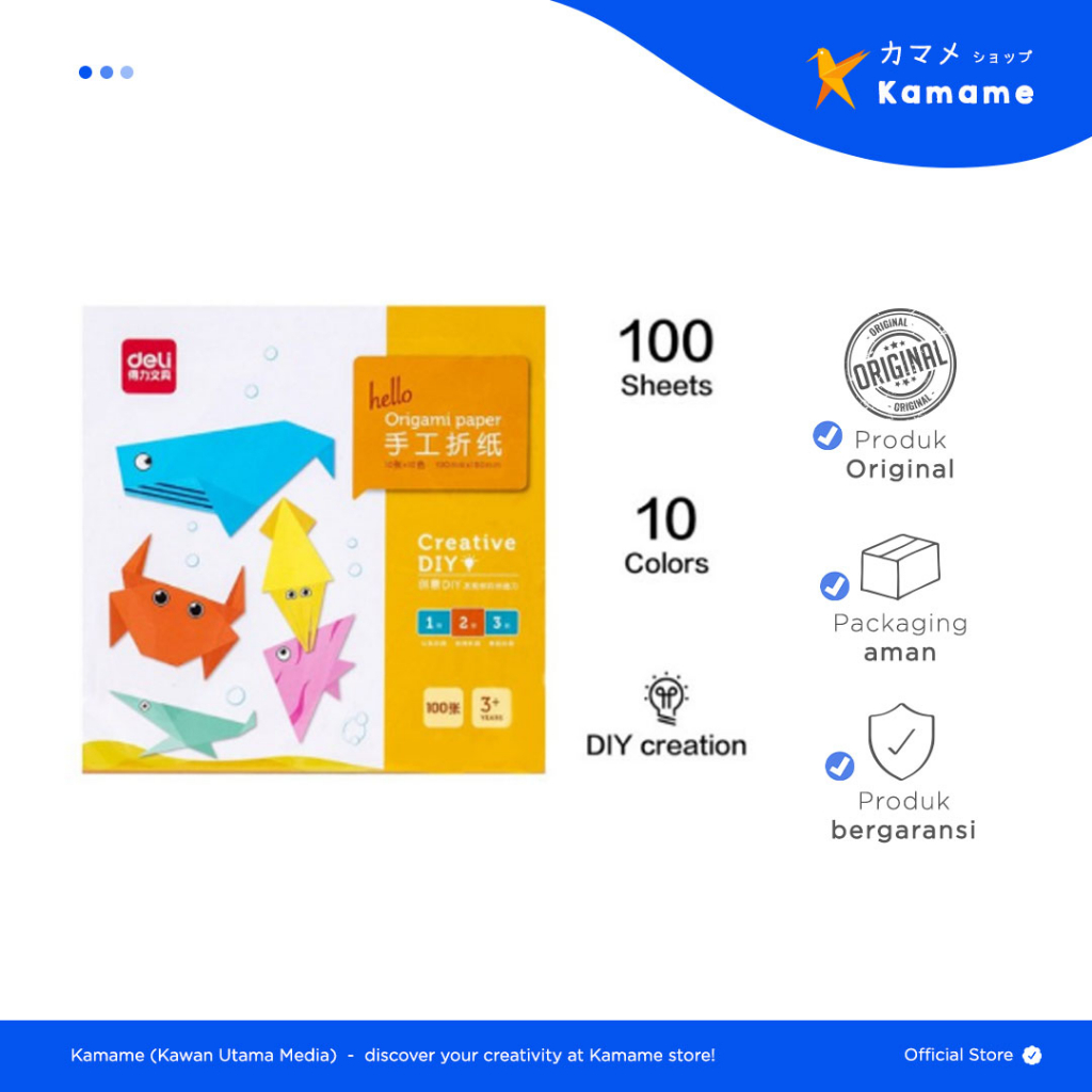 

Deli Paper Cuts - Deli Origami Kertas Lipat 10 Warna 19x19 cm/100 Lembar 74801 - Kamame