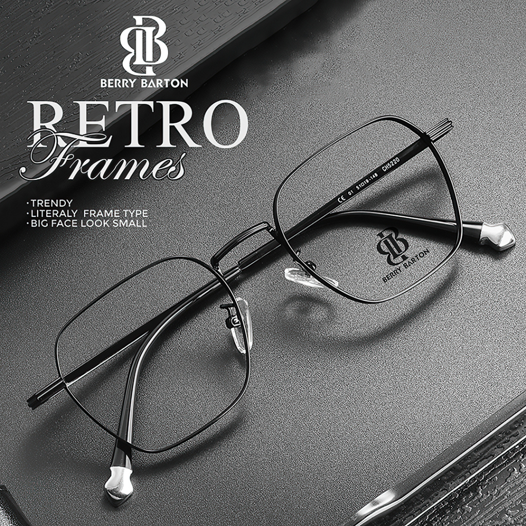 Berrybarton Kacamata Bisnis Segi Empat Alloy Lensa Minus Anti Radiasi Bluecromic Pria Wanita 5220