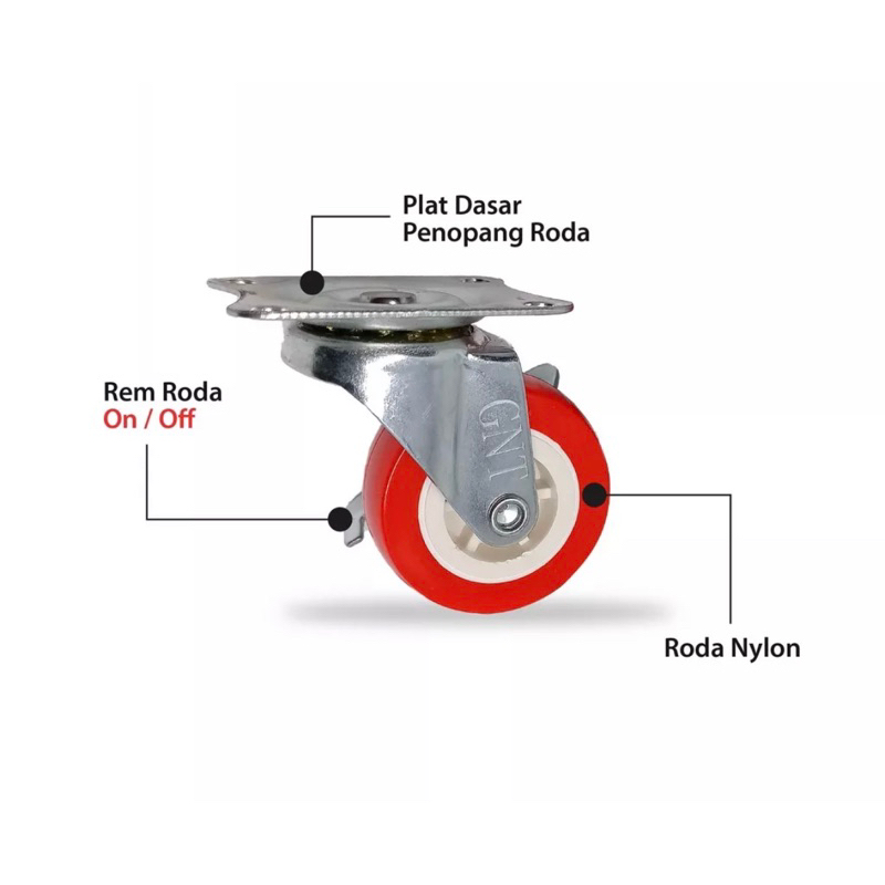 Roda caster estalase pu 2” rem hidup 1pcs merah