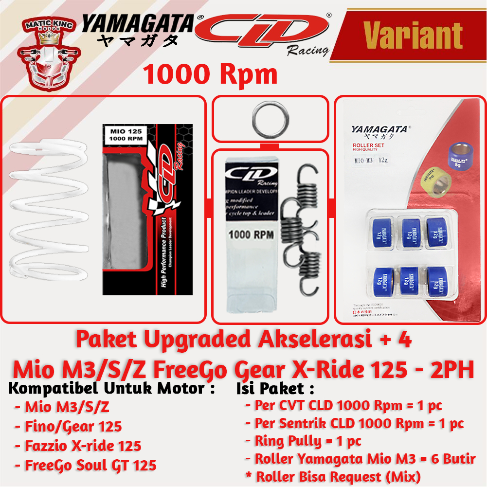 Paket Upgrade Per CVT + Sentrik + Roller Yamaha Mio Sporty Smile J Soul GT M3 S Z Fazzio Lexi X Ride Fino Freego 110/115/125 YAMAGATA CLD 1000/1500 RPM