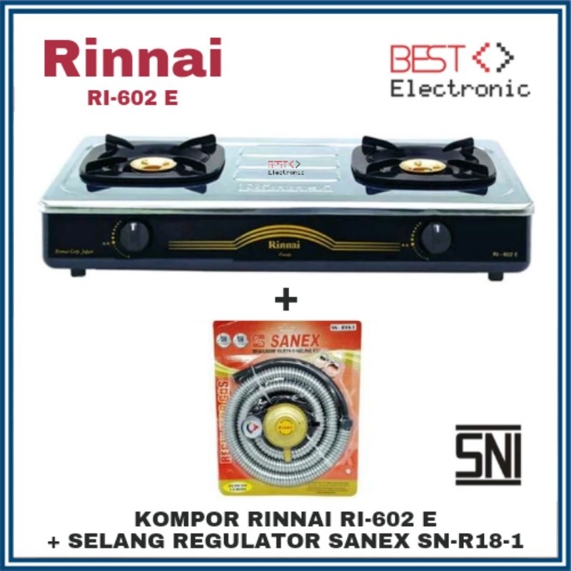 Kompor Gas 2 Tungku Rinnai RI 602 E Kompor Stainless Rinnai 602E Kompor Rinnai Top Plate Buka Tutup 