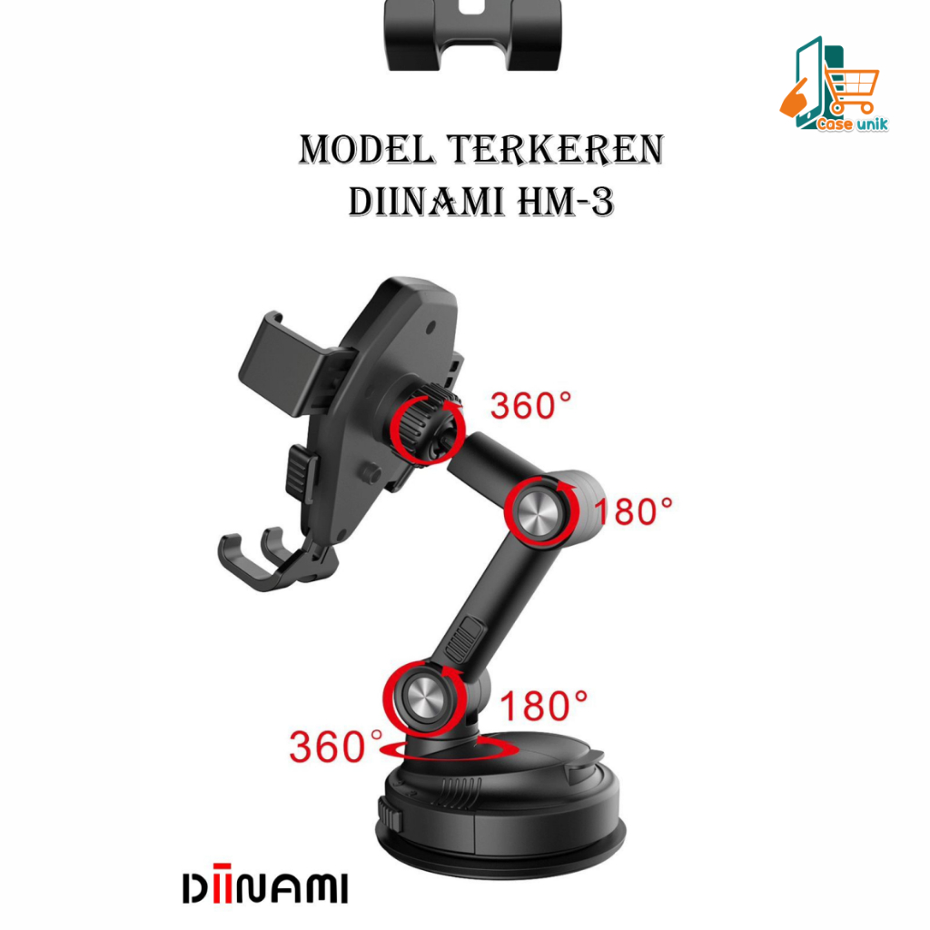 DIINAMI HM-3 Holder hp mobil Dudukan handphone universal original untuk pemasangan di dashboard kaca meja lemari bisa potrait landscape 360 derajat CS5814