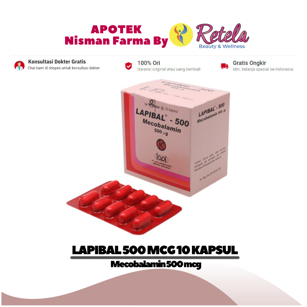 LAPIBAL 500MCG 1 BLISTER 10 KAPSUL ( Mecobalamin 500 mcg )