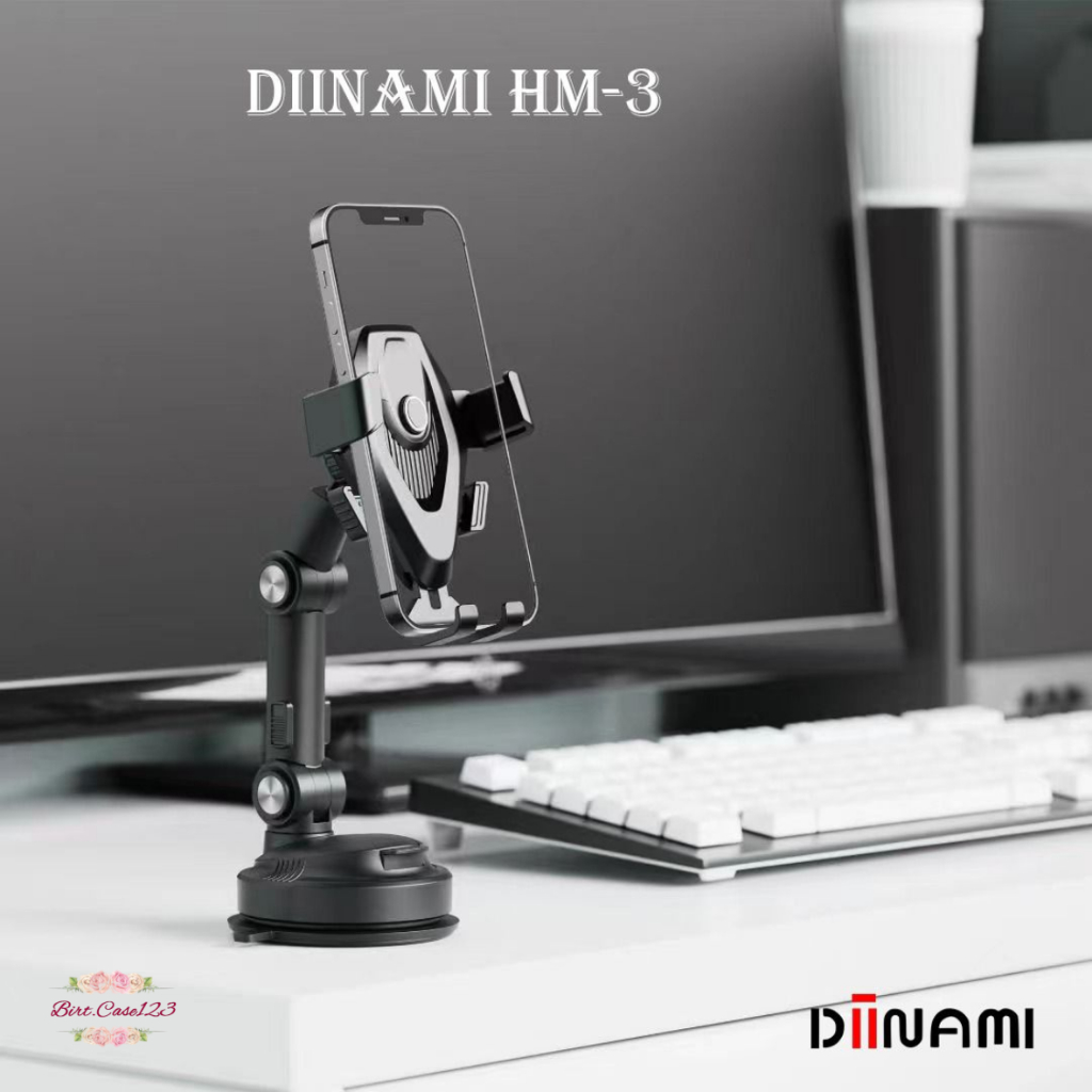 DIINAMI HM-3 Holder hp mobil Dudukan handphone universal original untuk pemasangan di dashboard kaca meja lemari bisa potrait landscape 360 derajat BC7964