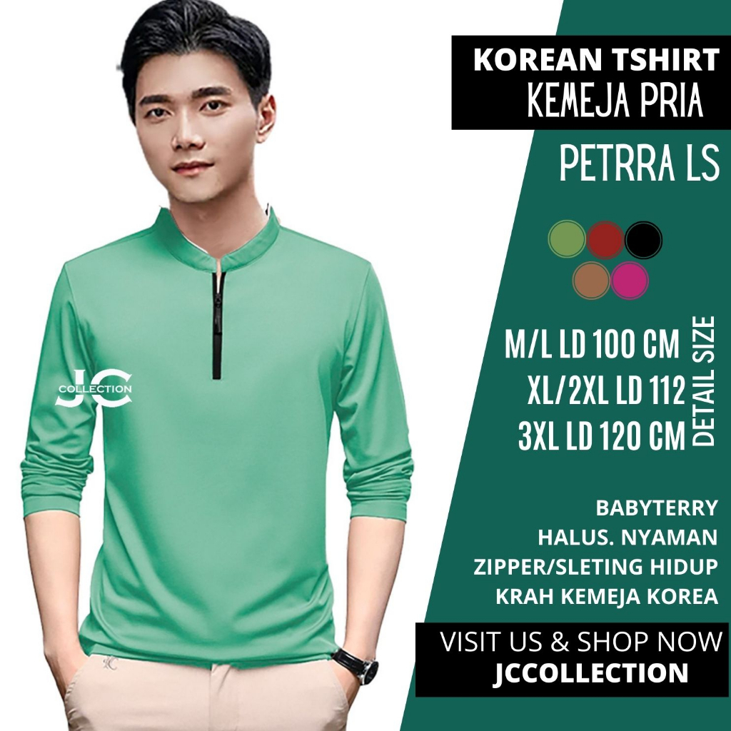 Tshirt kaos Pria Jumbo Lengan panjang Korea Style Variasi Resleting Zipper Pettrra- JCCollections