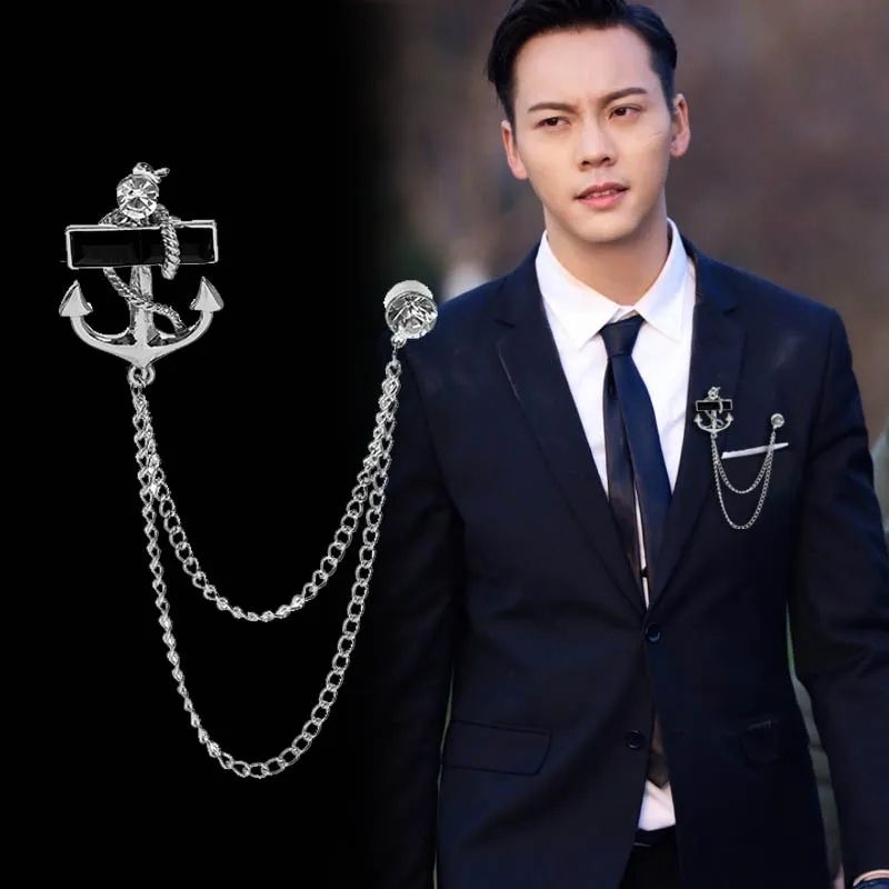 lapel pin bros jangkar kapal - brooch pin anchor lencana jas blazer