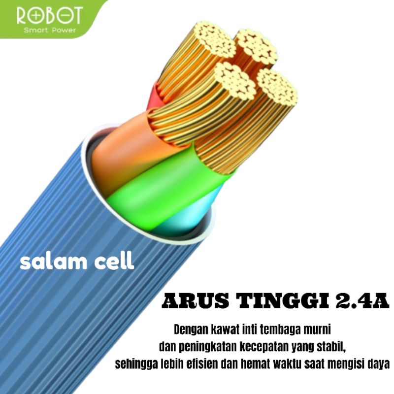 Kabel Data Type-C ROBOT RT-TC100 2,4A 1Pack Isi 20pcs Original Garansi