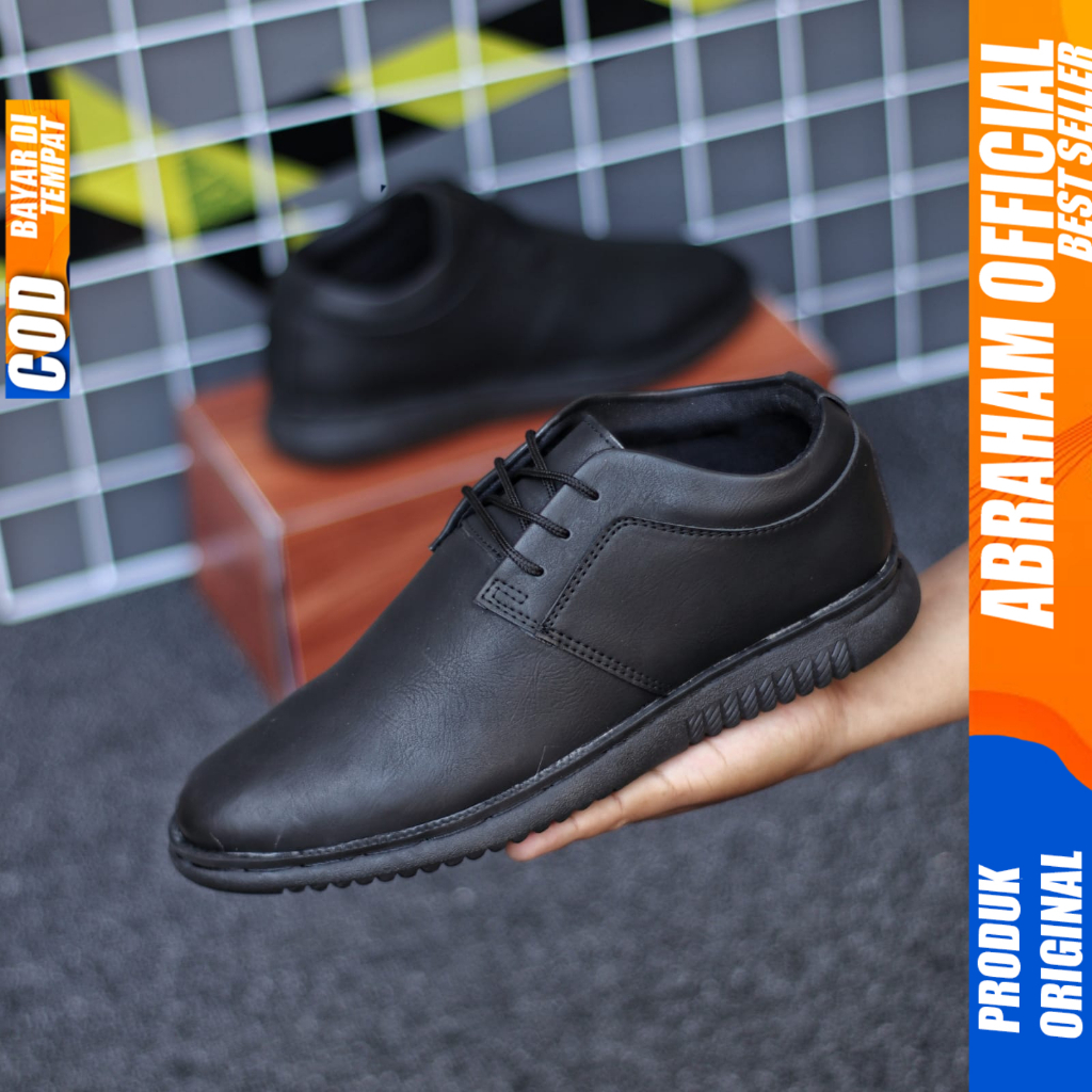 Sepatu Formal Pantofel Casual Kerja Hitam Pria Abraham