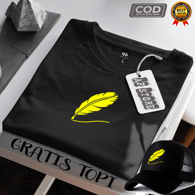 BONUS TOPI... Baju Kaos Pria & Wanita Lengan Pendek / Baju Kaos Bulu Ayam Logo Yellow / Baju Kaos Di