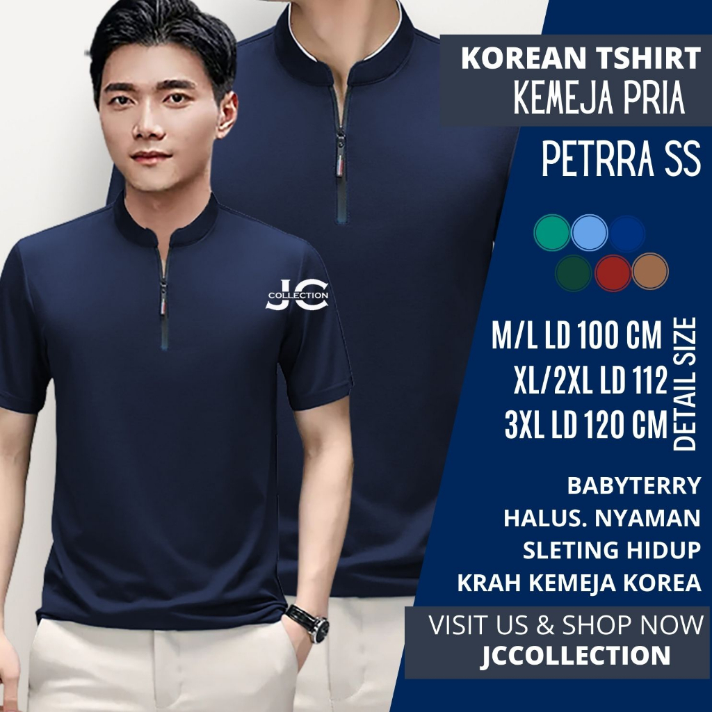 Kaos Lengan pendek Pria Gaya Korea variasi Seleting Petrra SS JCCollections