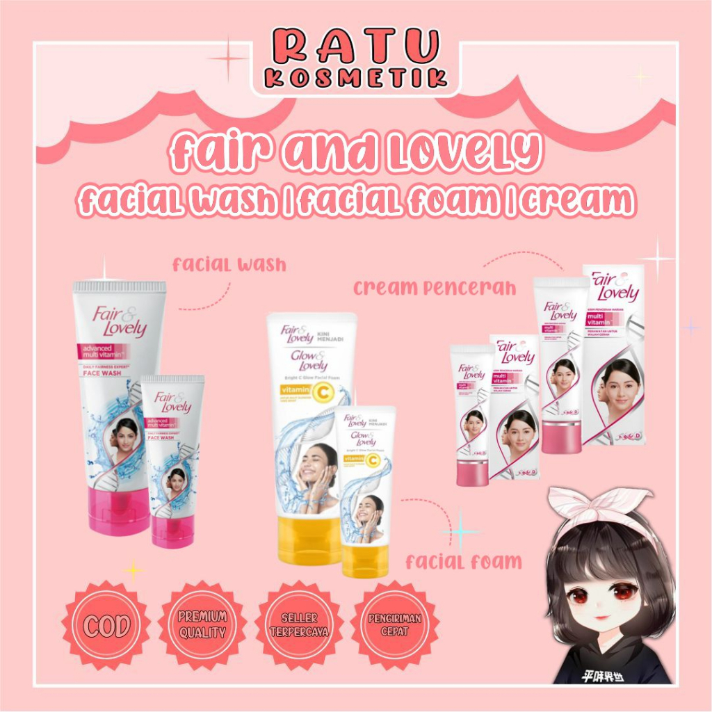 ❤ RATU ❤ Fair &amp; Lovely Facial Foam 46g - 100g | Cream Masker Multi Vitamin 46g - 23g | Facial Wash Vitamin C Bright C Glow | Glow &amp; Lovely | Fair Lovely