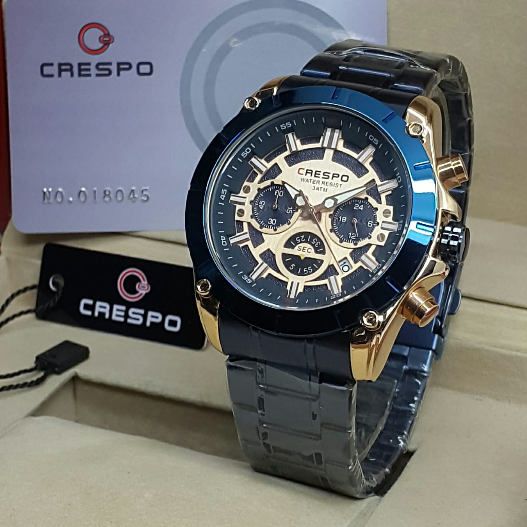 [COD] Jam Tangan Pria Crespo Original Chronograph Rantai Stainless Steel