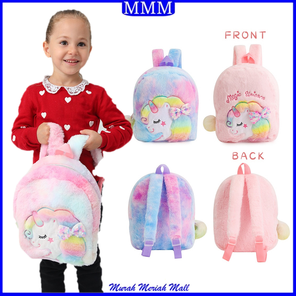 MMM Tas Ransel Anak TK Paud Karakter Unicorn Tas Sekolah Anak Model Bulu Halus Ransel Unicorn Berkualitas Import