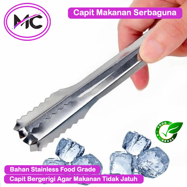 Jepitan Makanan Stainless Steel Capit Es Batu Tongs Pencapit Kue BBQ Serbaguna Anti Slip