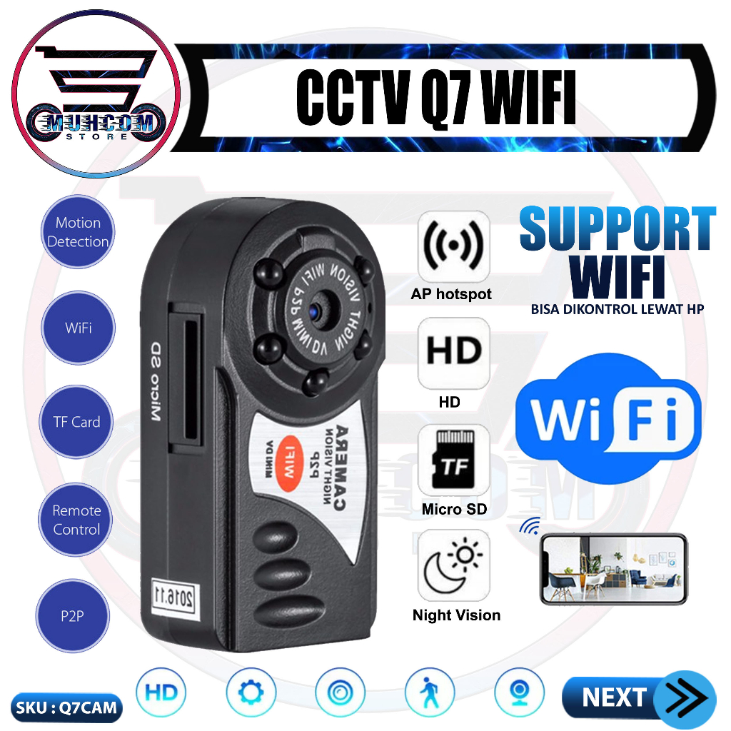 Mini Action Sportcam Kamera Wifi Q7 Wireless Full HD 1080P Night Vision Motion Detection Kamera Aksi