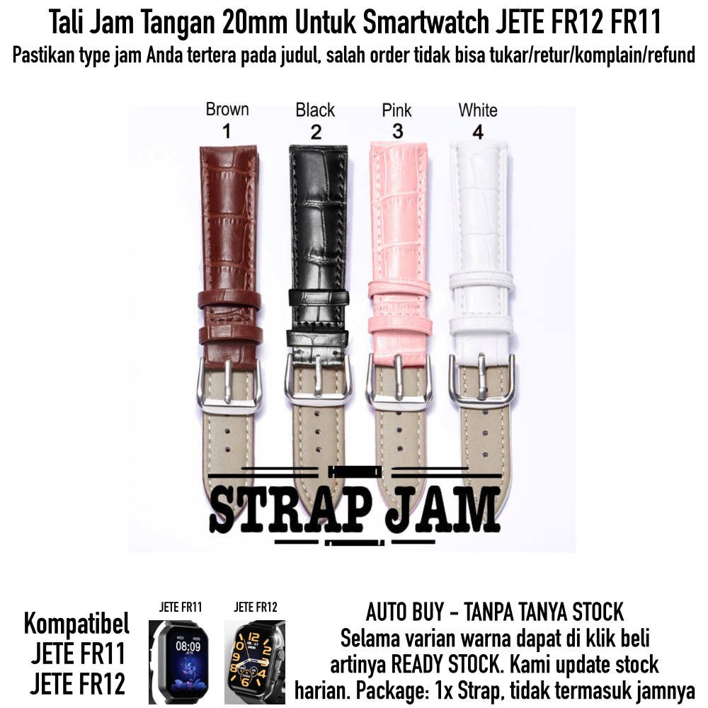 Tali Jam 20mm Strap Smartwatch Jete FR12 FR11 - Crocodile Leather Kulit