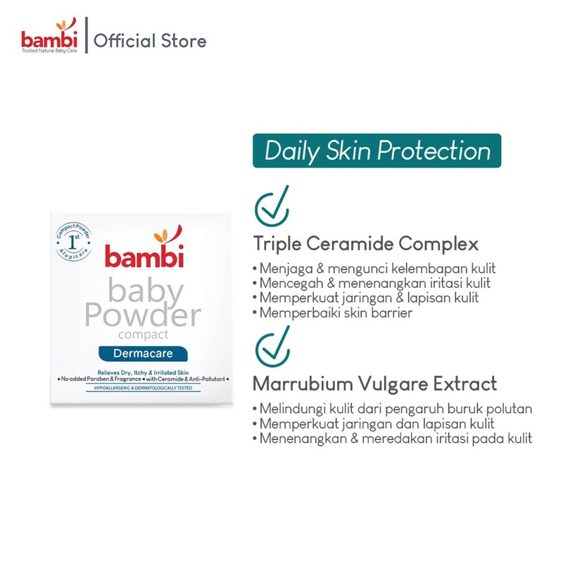 BAMBI Baby Compact Powder Dermacare 40gr | Bedak Padat Bayi Anak Khusus Kulit Atopik/Eczema/Eksim