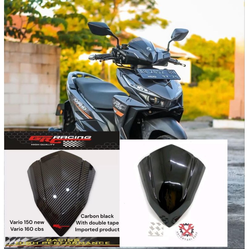 Visor variasi universal honda vario 125 150 new eld lama vario 160 new esp bahan anti pecah warna hitam &amp; carbon wtp free lem 3m doubel tape pnp vario old