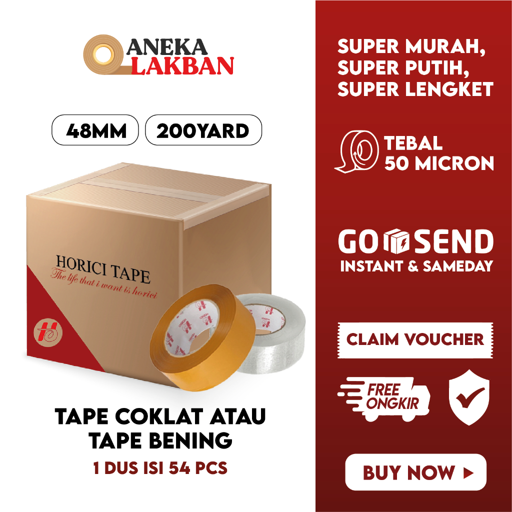 

[GROSIR 1 DUS ISI 54 PCS] HORICI 1 DUS LAKBAN 2" INCH 48MM x 200 Yard ISOLASI BENING COKLAT