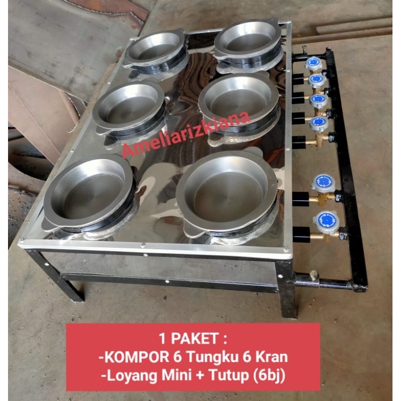 1 Paket Kompor Martabak Mini 6 Tungku 6kran + Loyang 6bj (Ukuran 10.12)
