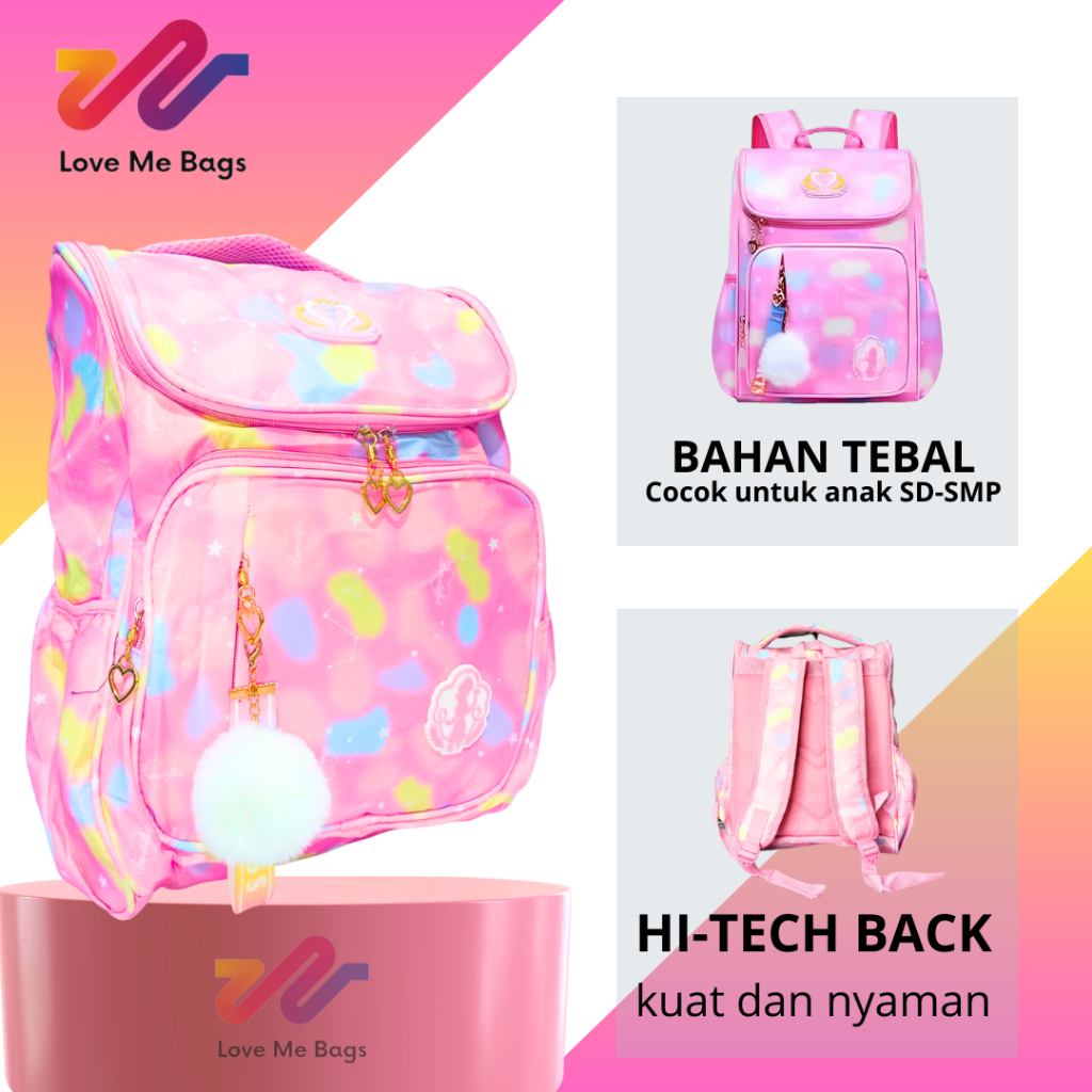 LMB Tas Sekolah Anak Perempuan SD Import Anti Air Model Rainbow cantik