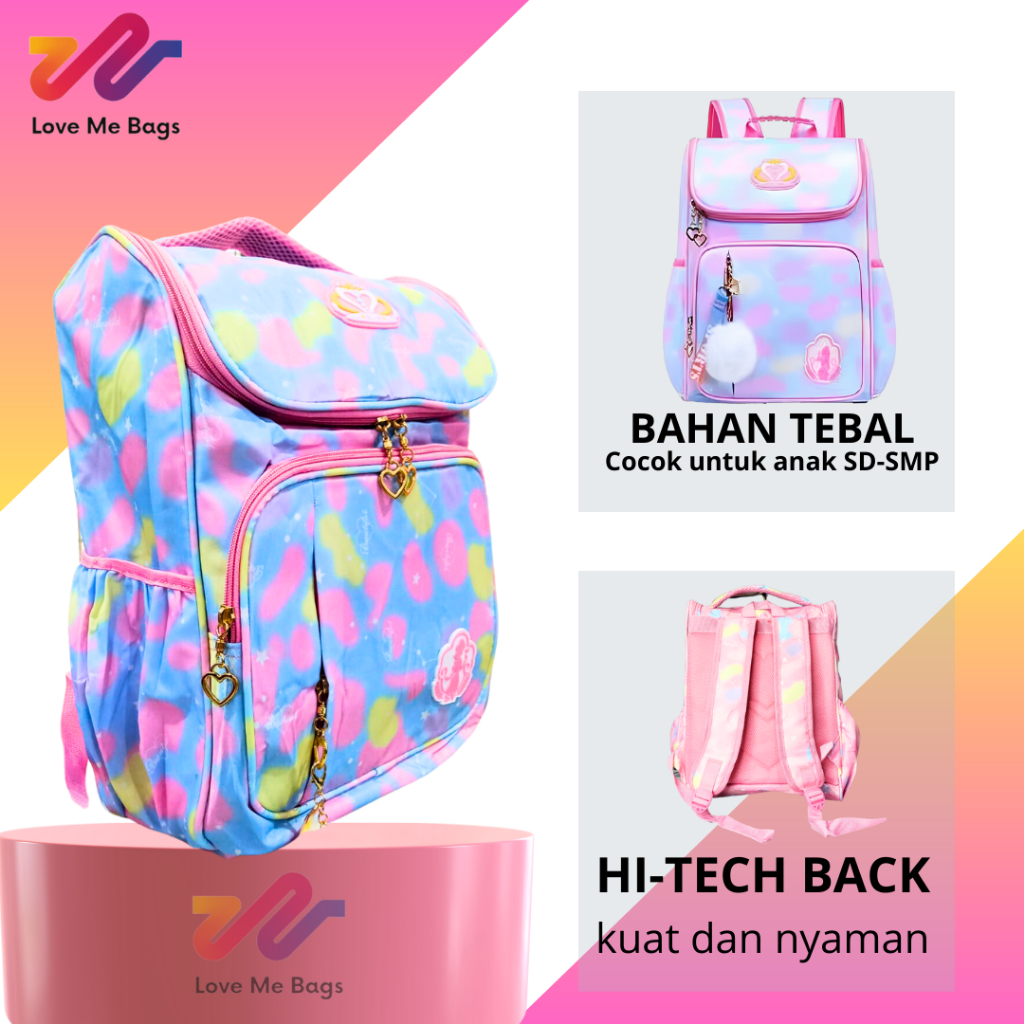 LMB Tas Sekolah Anak Perempuan SD Import Anti Air Model Rainbow cantik