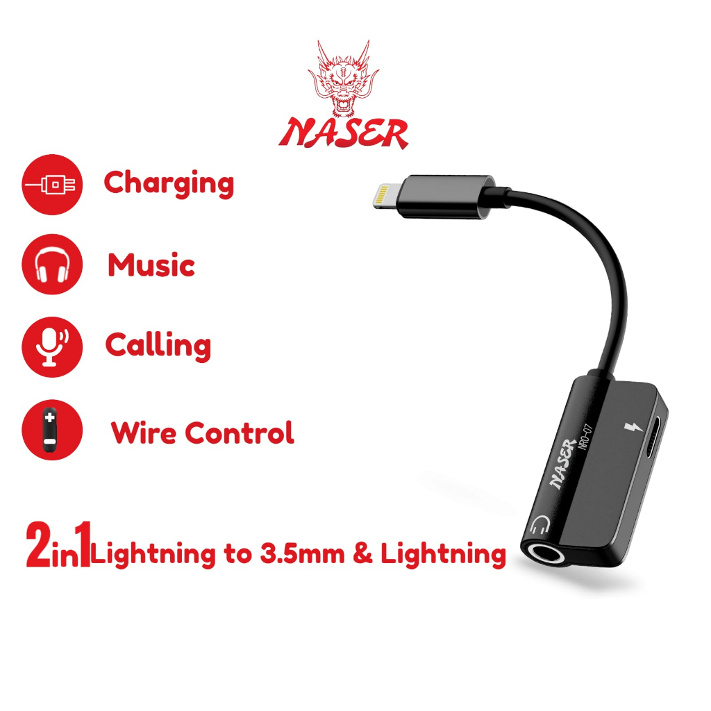 NASER OTG LIGHTNING TO AUX 3.5MM &amp; LIGHTNING NRO-07 / Otg Spliter 2in1 / Adapter Converter Kabel Sambungan Audio