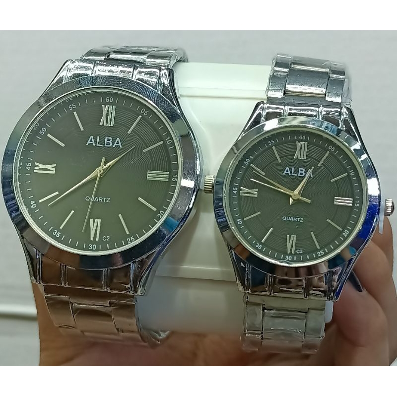 ( C2 ROMAWI ) Jam Tangan Couple Murah Alba Rantai Stainless