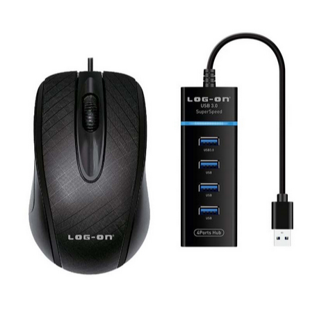 ITSTORE LOG ON PAKET MOUSE WIRED USB LO-M200+USB HUB 3.0 4PORT HIGH POWER SPEED