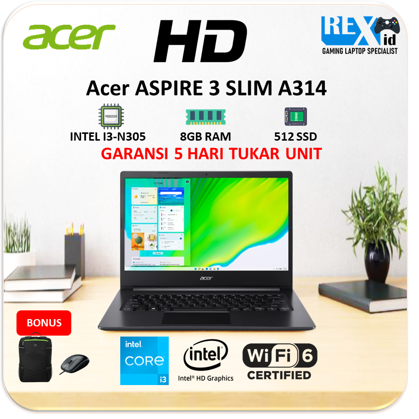 ACER ASPIRE 3 SLIM A314 (i3 N305 8Core 8gb 512ssd W11+OHS)