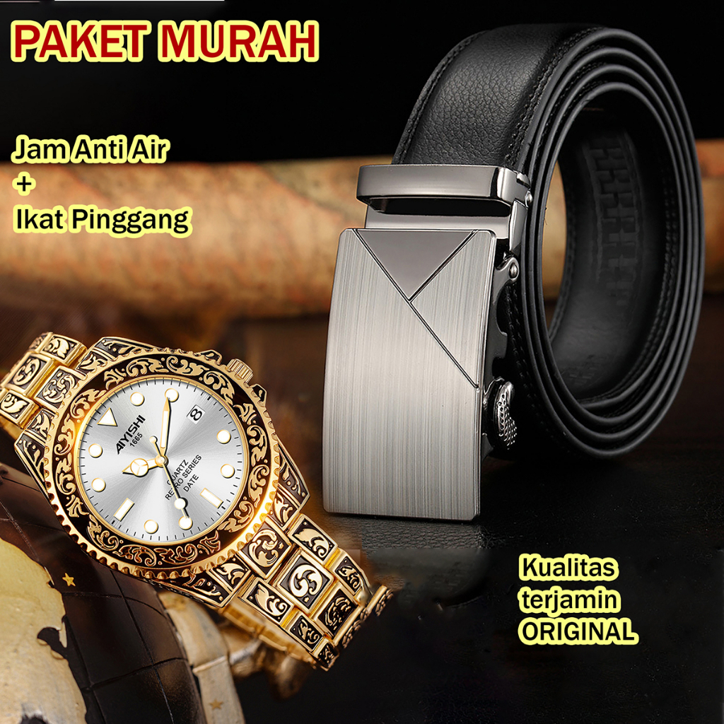 PROMO PAKET HEMAT BUY 1 GET 1 Jam Tangan Pria Import Free Ikat Pinggang Kualitas Terbaik BISA COD