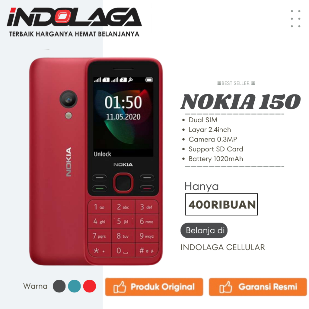 ❤ INDOLAGA ❤ HP NOKIA 105 // NOKIA 110 // NOKIA 150 JADUL DUAL SIM NEW BERGARANSI RESMI