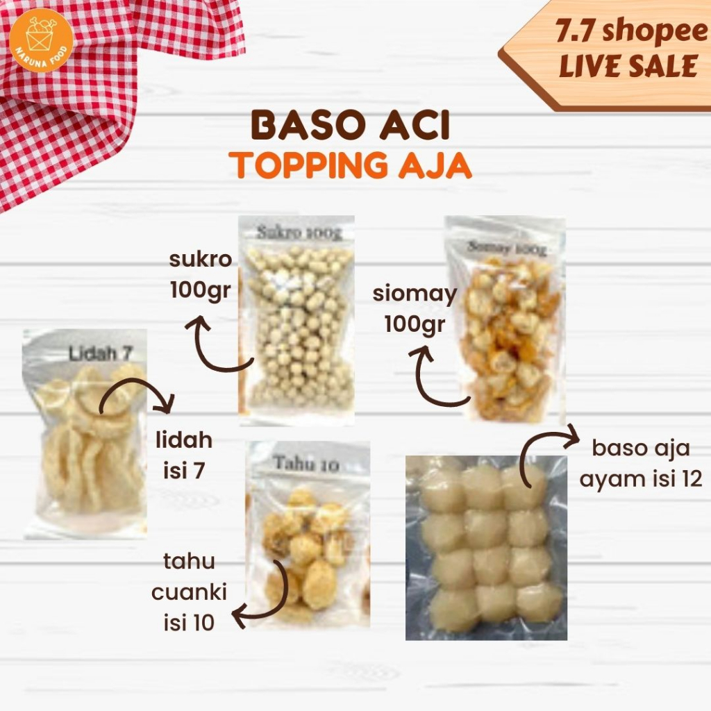 PROMO 10.10 Topping boci Toping baso aci Bakso Aci Cuanki lidah siomay goreng mini tahu goreng sukro baso aja makanan ringan cemilan makanan instan makanan ringan murah makanan instan halal makanan instan lainnya