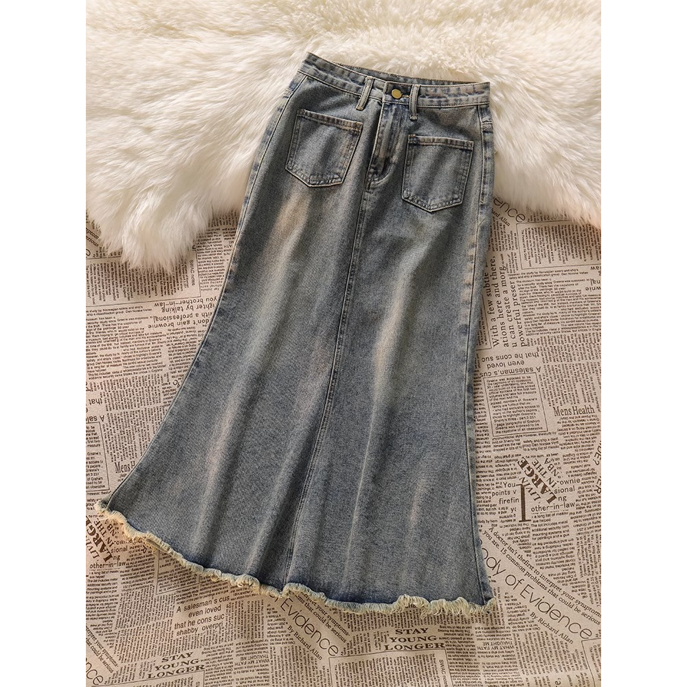 Korea Style Rok Putri Duyung Jeans Wanita /Highwaist Rok Denim