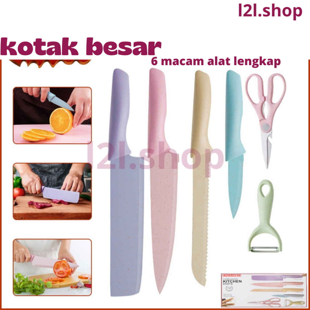 Pisau dapur set stainless knife anti lengket isi 6 pcs/Kitchen Knife Set Stainless Steel / Pisau Dapur Set 6 in 1 Bahan stainlessn