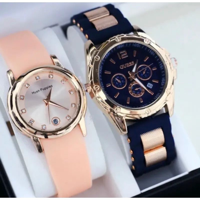 (Terima cod)Jam Tangan Wanita Fashion Buy 1 Get 1 Paket Hemat Kado Tanggal Aktif Strap rubber/Karet(Dikirim Jakarta)free Box Kancing)