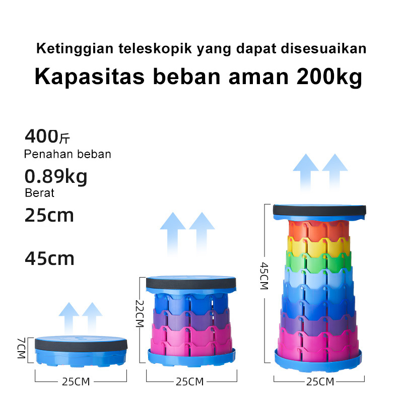 Kursi Lipat Portable Telescopic Bangku Lipat Kursi Lipat Outdoor Camping Kuat Kokoh Tahan Beban Telescopic