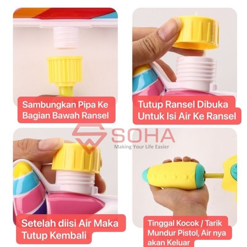 ANK-01 Pistol Air Ransel Mainan Anak Backpack Water Gun Toys Mainan Pantai Kolam Renang Kado Hadiah Ulang Tahun